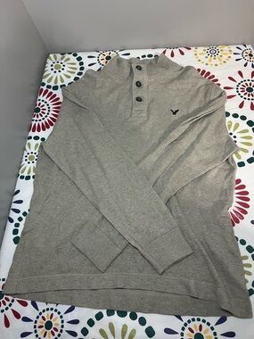 American Eagle Men's Gray Long Sleeve Henley Mock Neck Pullover Sz: XXL Prep Fit